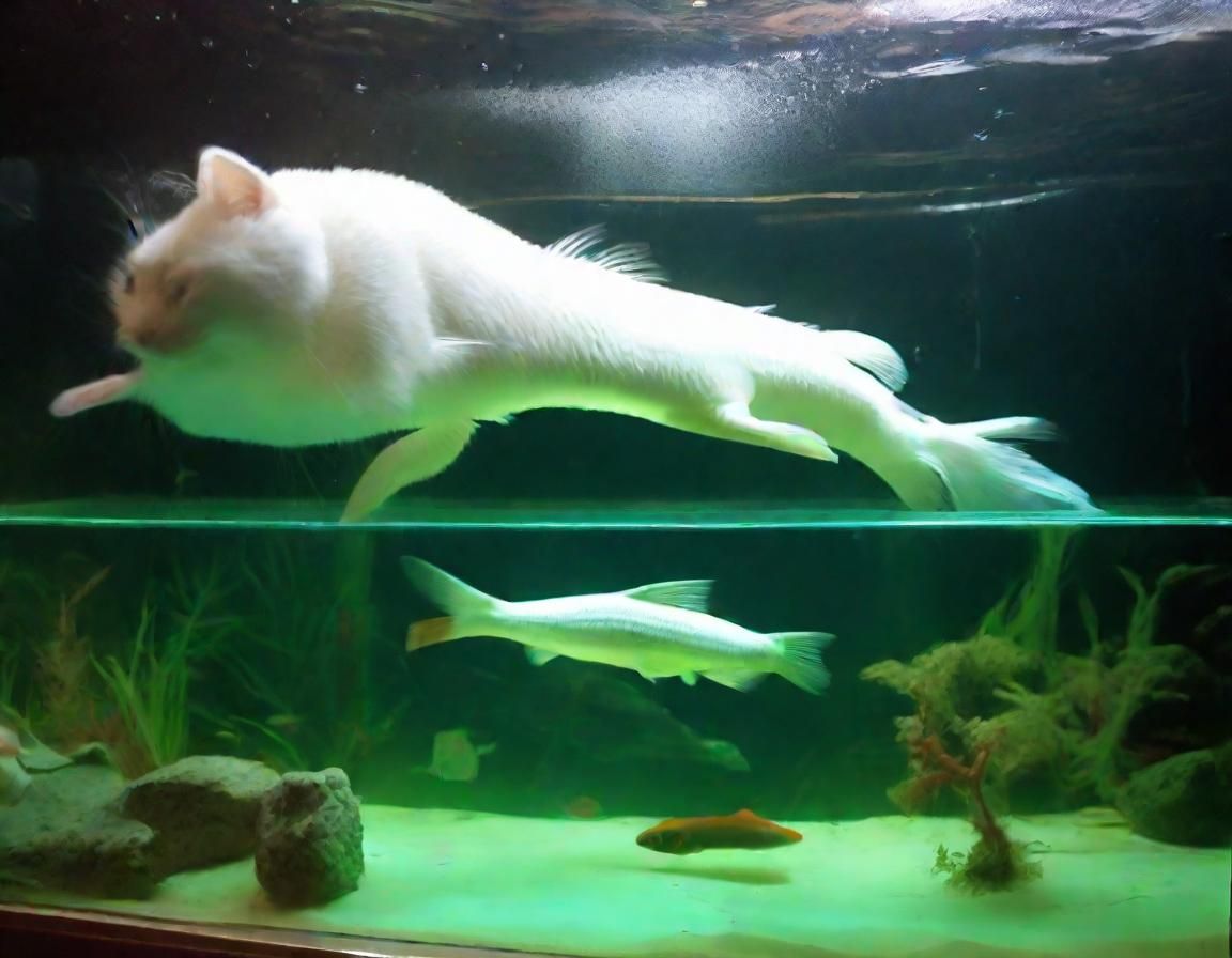 Cat's Predicament: Watercolor Catfish Tug-of-War