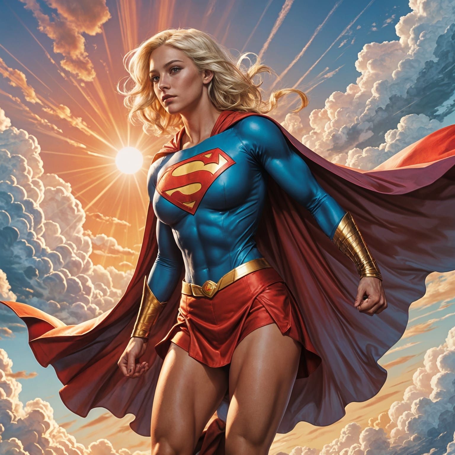Golden Hour Superheroine Soars Above the Clouds