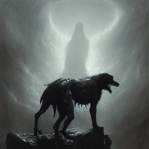 Terrifying Hell Hound in Dark Fantasy Style