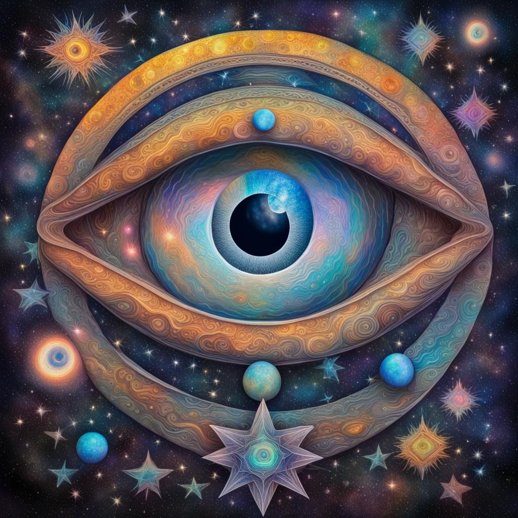 Cosmic Eye Gaze: Holographic Astral Illustration