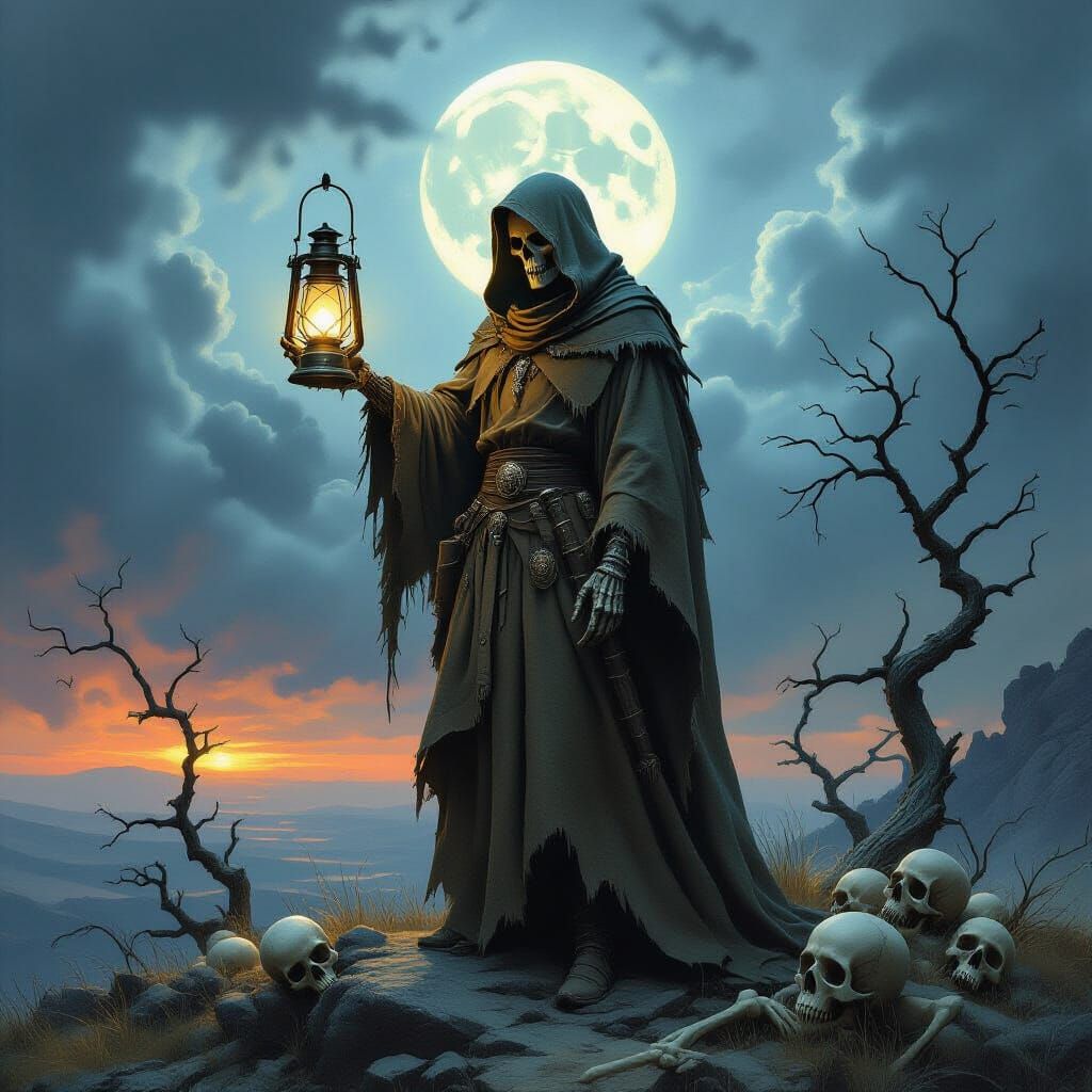 Necromancer with Lantern in Dark Fantasy Style