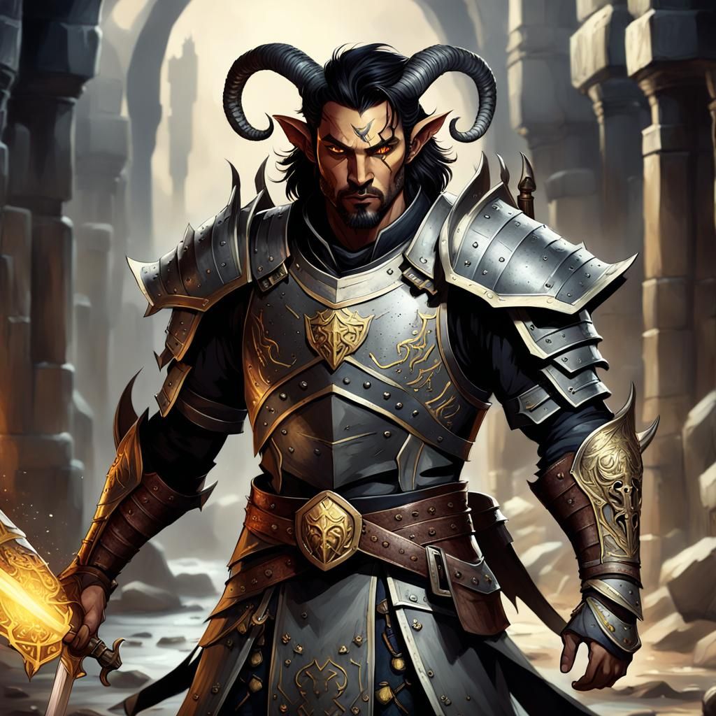 Tiefling Warrior Concept Art in Dark Fantasy Style