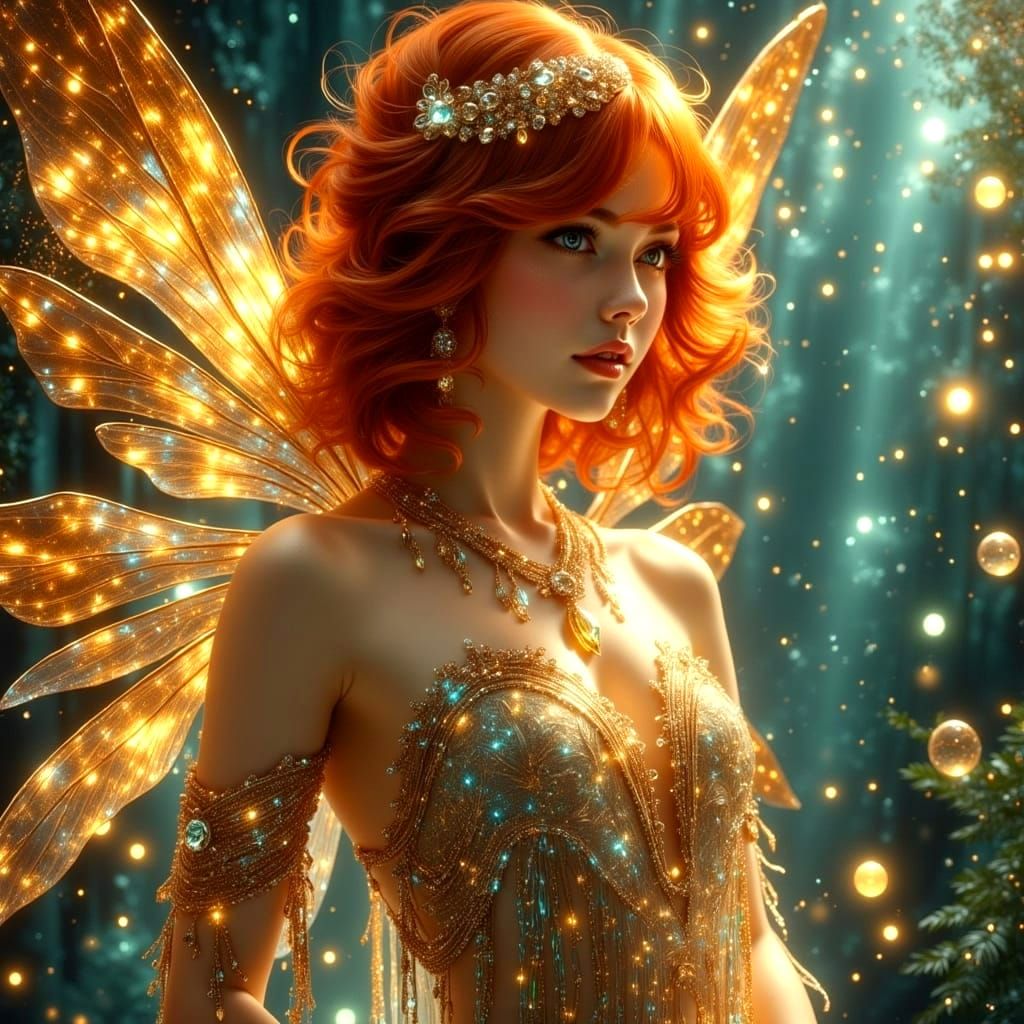 Hyperrealistic Art Deco Fairy in Vibrant, Iridescent Splendo...