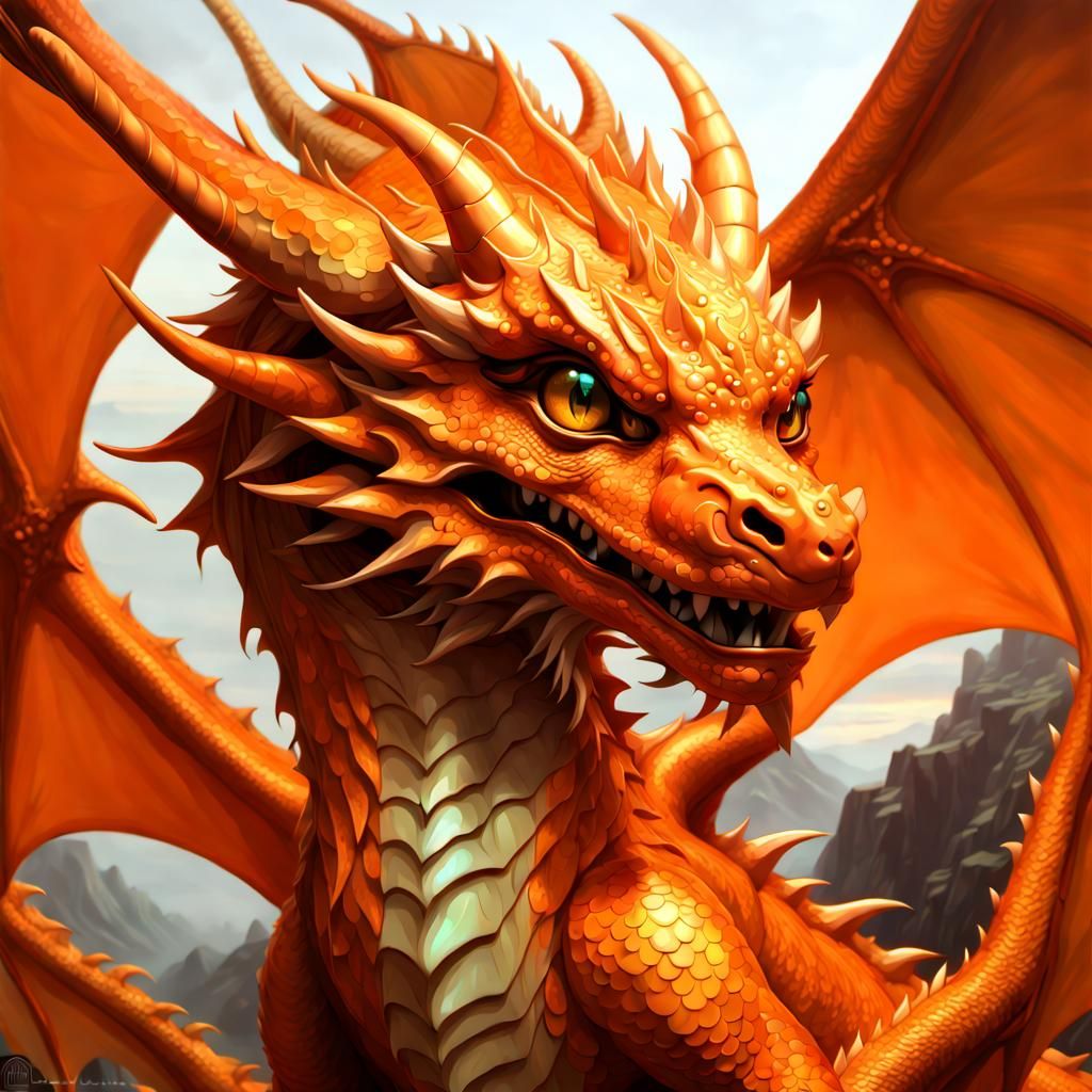 Adorable Orange Dragon Portrait in Anime Style