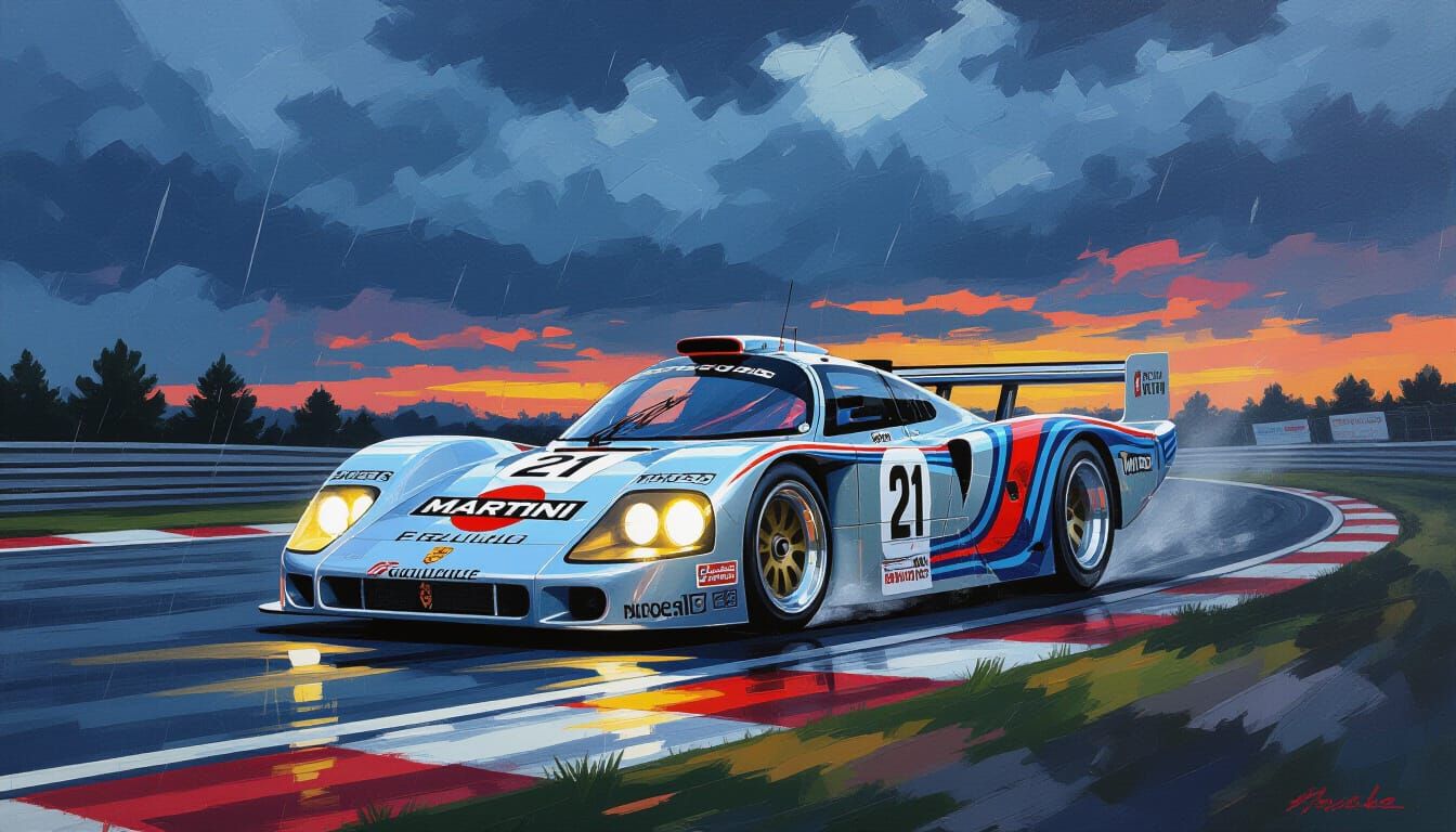 1985 Porsche 962C Martini Racing Car on Nurburgring Track