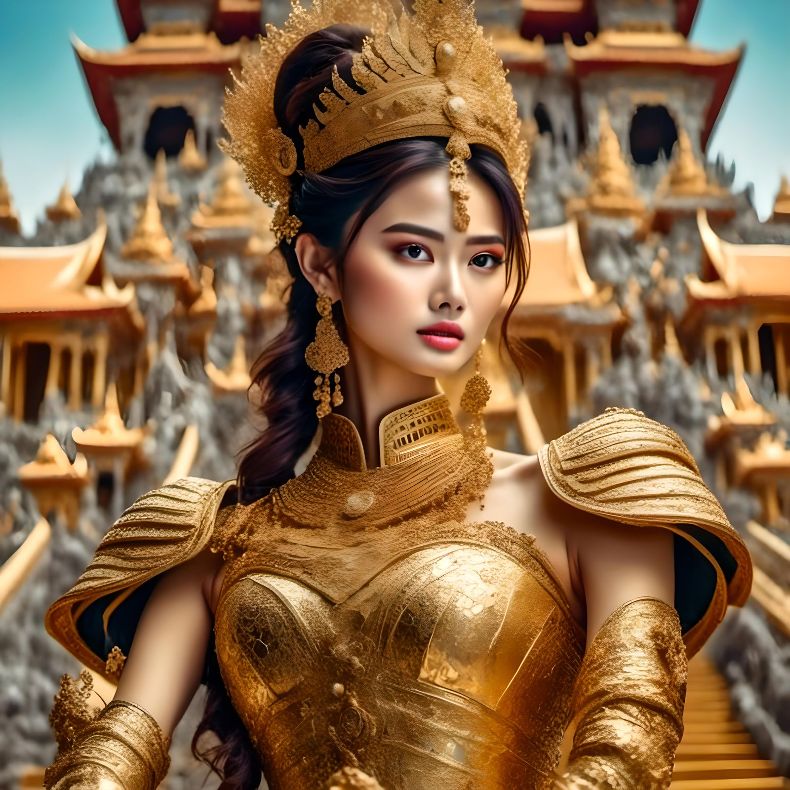 Thai Actress in Golden Warrior Suit Portrait