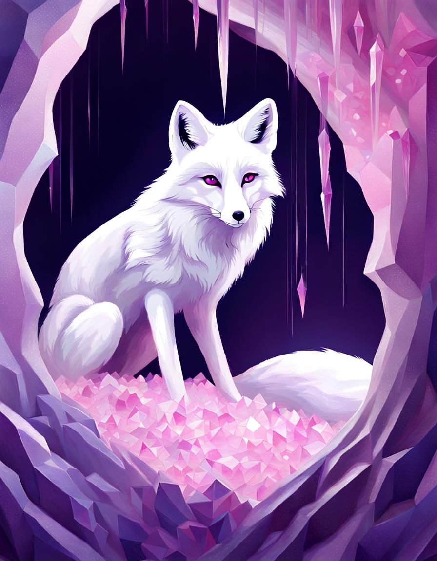 White Fox in Light Purple Crystal Cave
