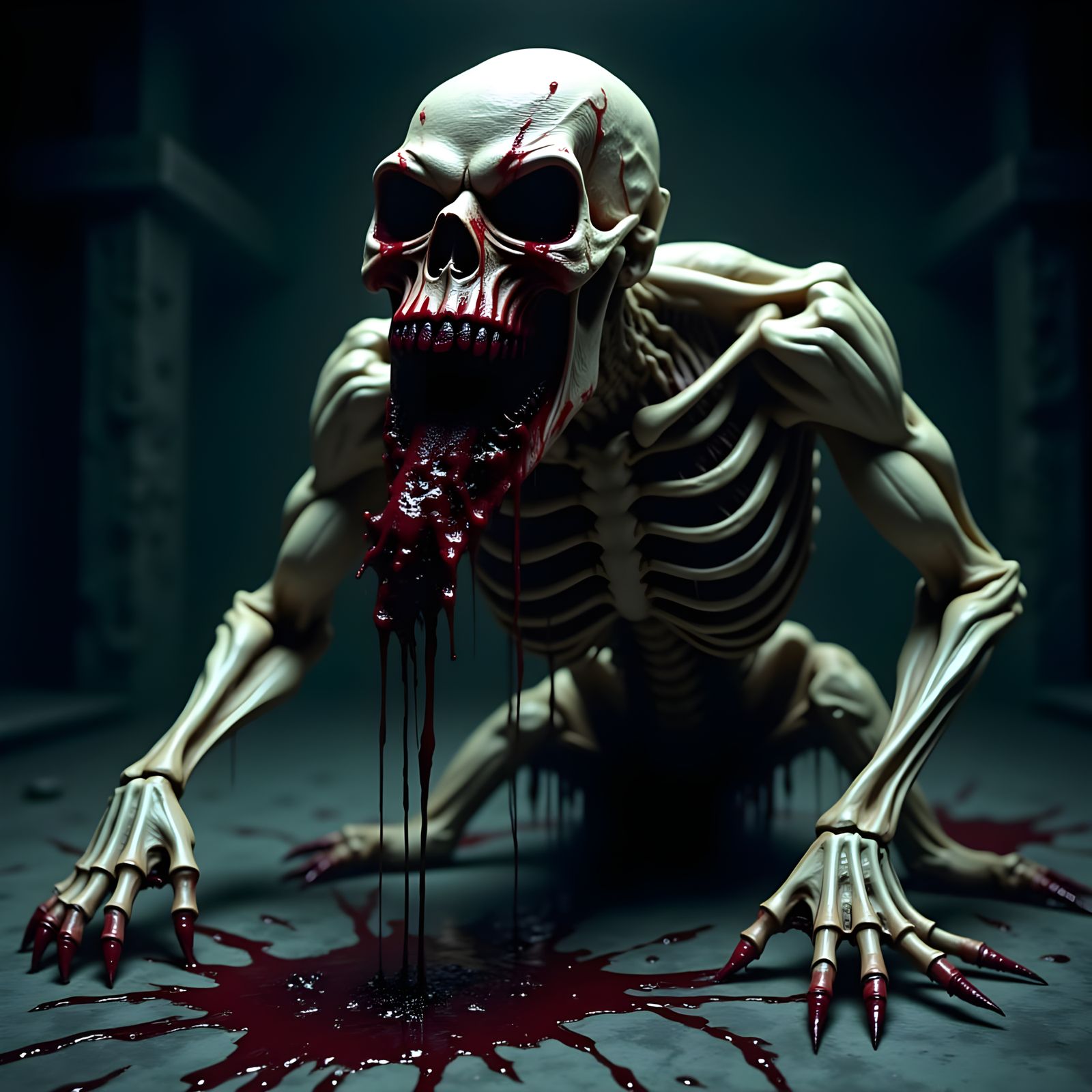 Dark, Visceral Demon Crawls Through Crimson Pool of Blood