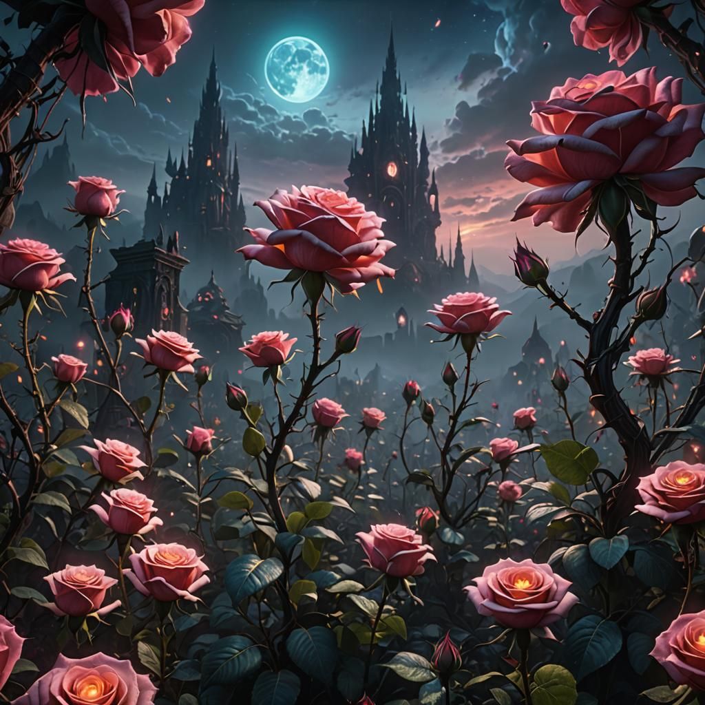 Alien Roses in a Fantastical Landscape