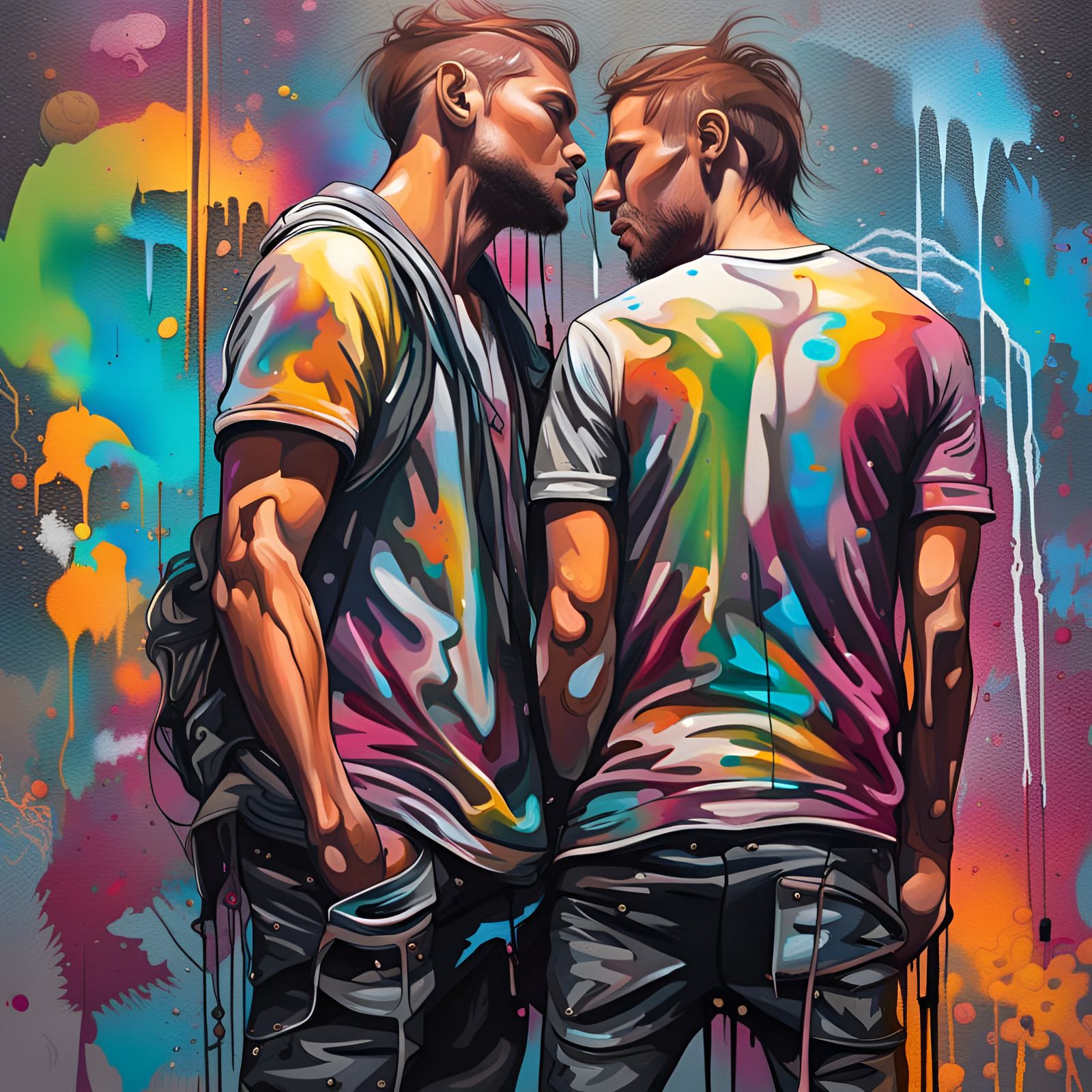 Colorful Gay Street Art of Male Lovers