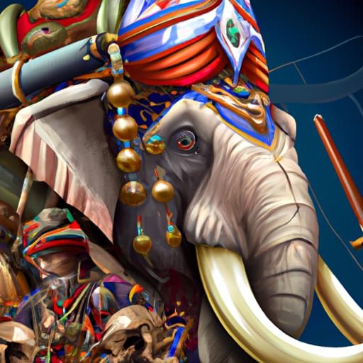 Indian Sultan on War Elephant, Detailed Portrait