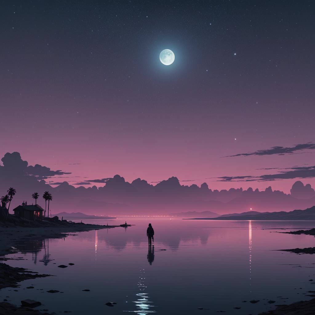 New Moon Over Red Sea: Dreamlike Matte Painting