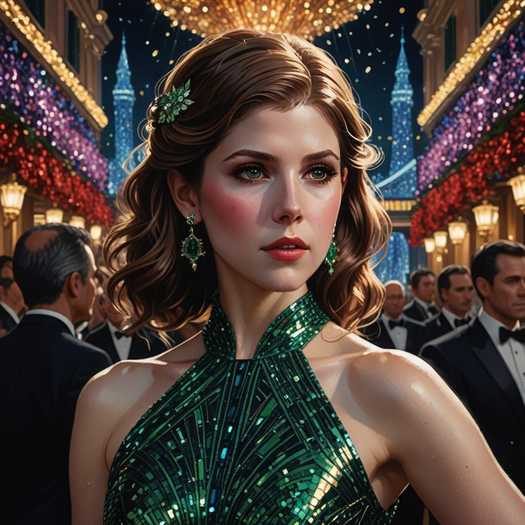 Elegant 1980s Bond Girl in Sequined Splendor