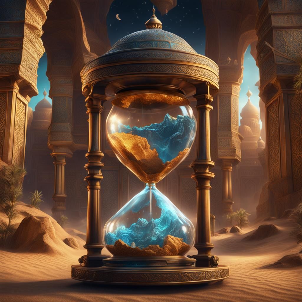 Arabian Spirit Trapped in Hourglass: Detailed Matte Painting