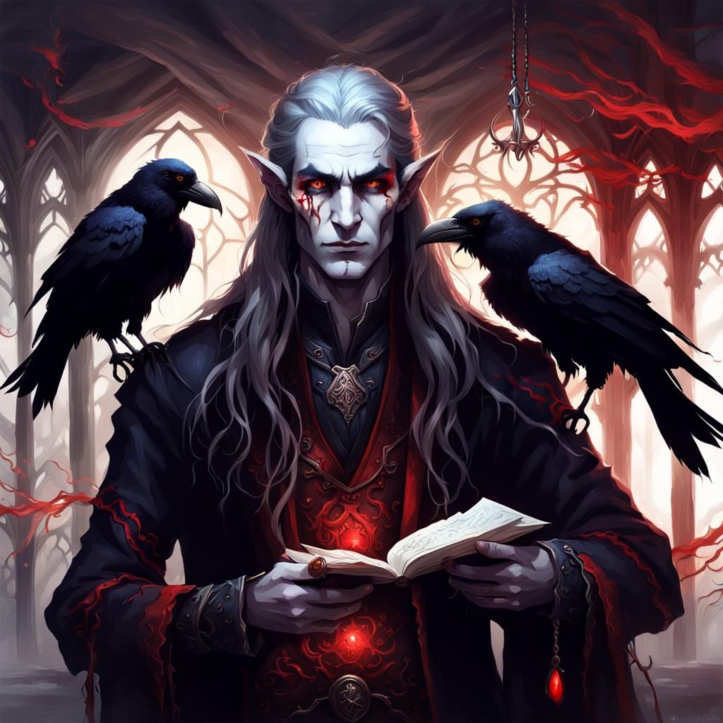 Elf Lich with Ravens in Victorian Setting