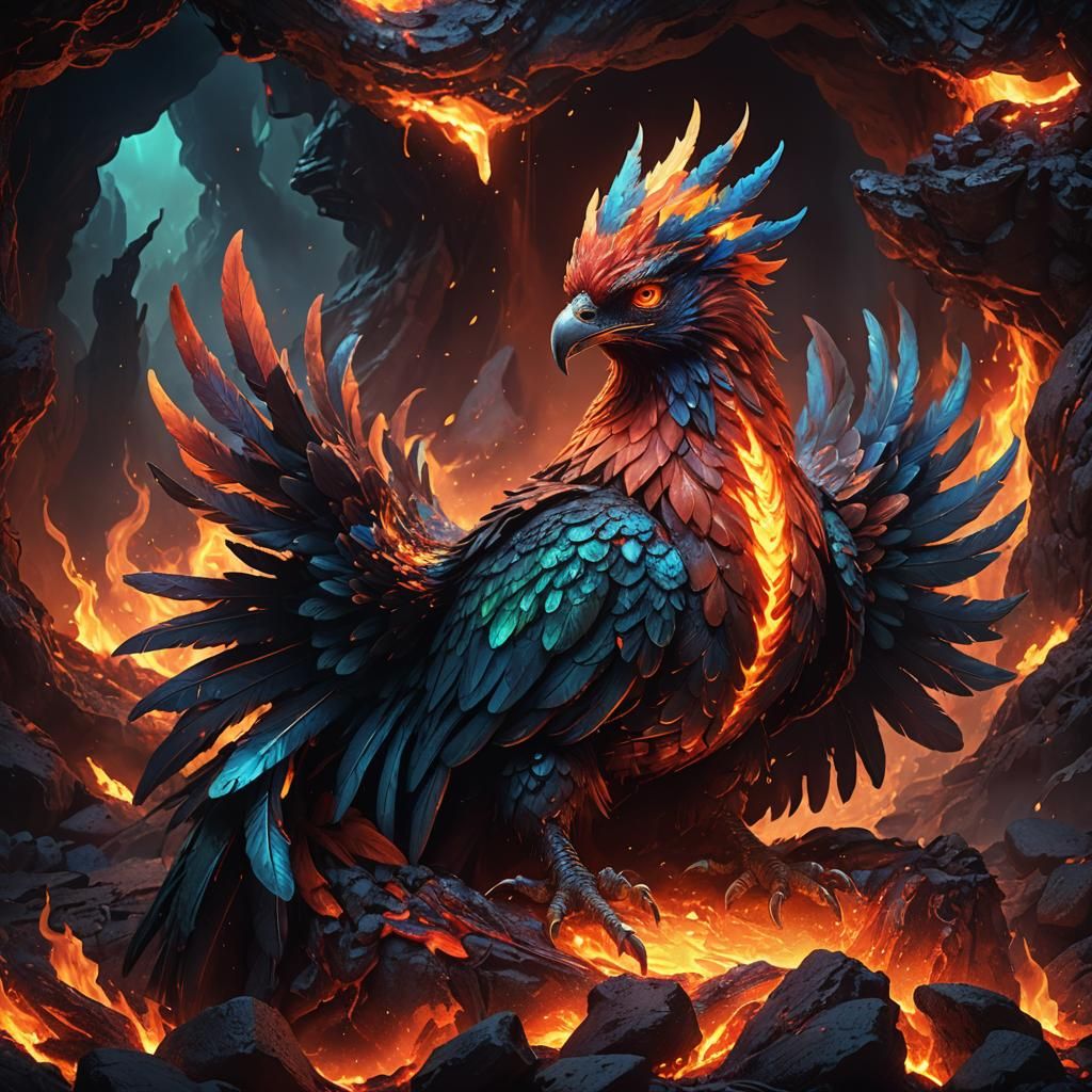 Fiery Lava Phoenix in Molten Nest