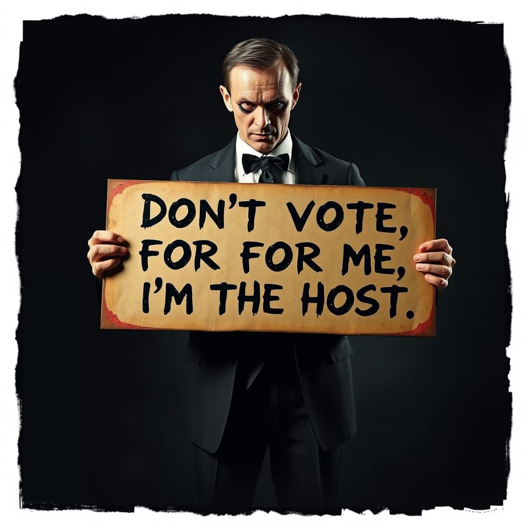 Sinister Host Warns Against Voting in Dark, Ominous Scene