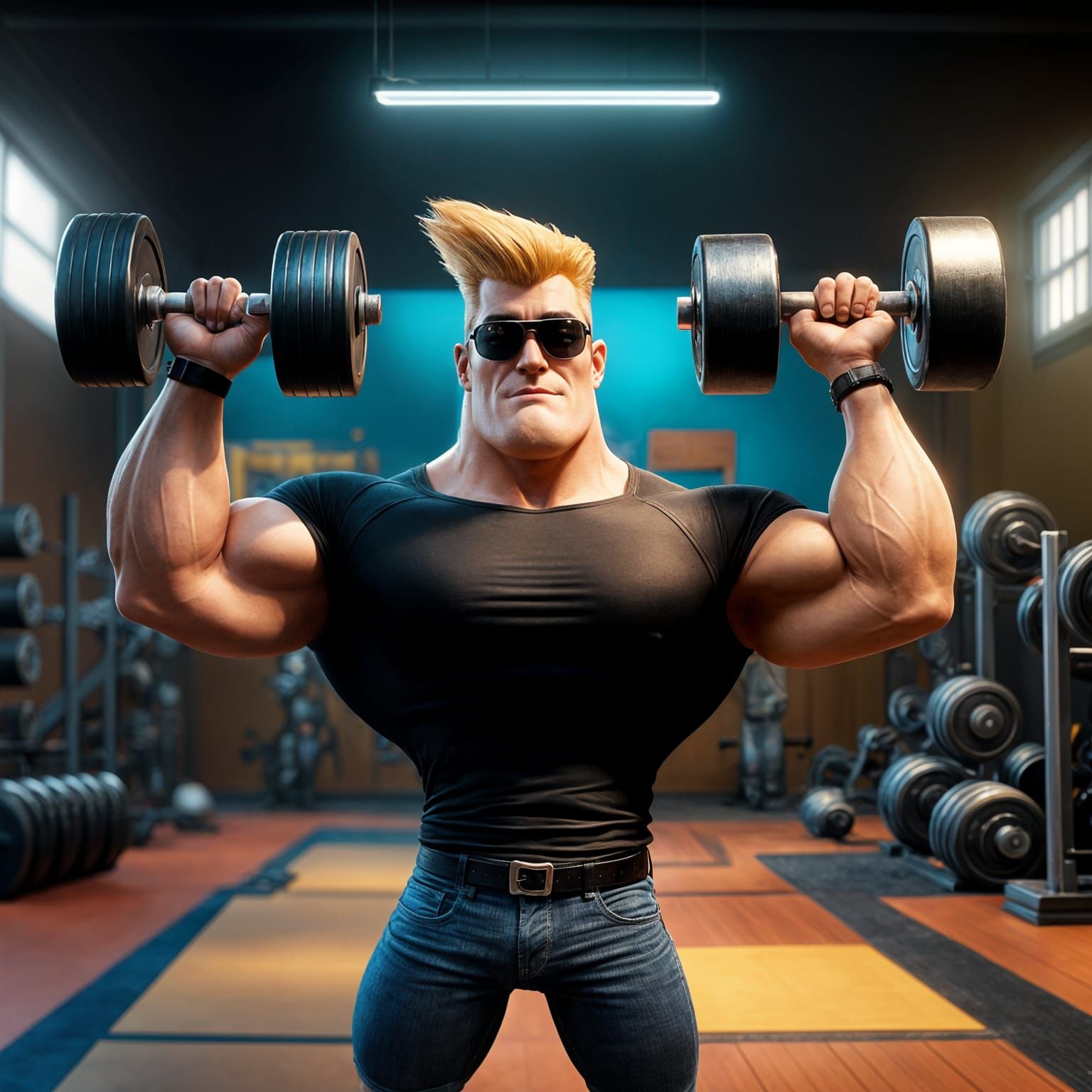 Johnny Bravo Lifting Weights in 3D Digital Art
