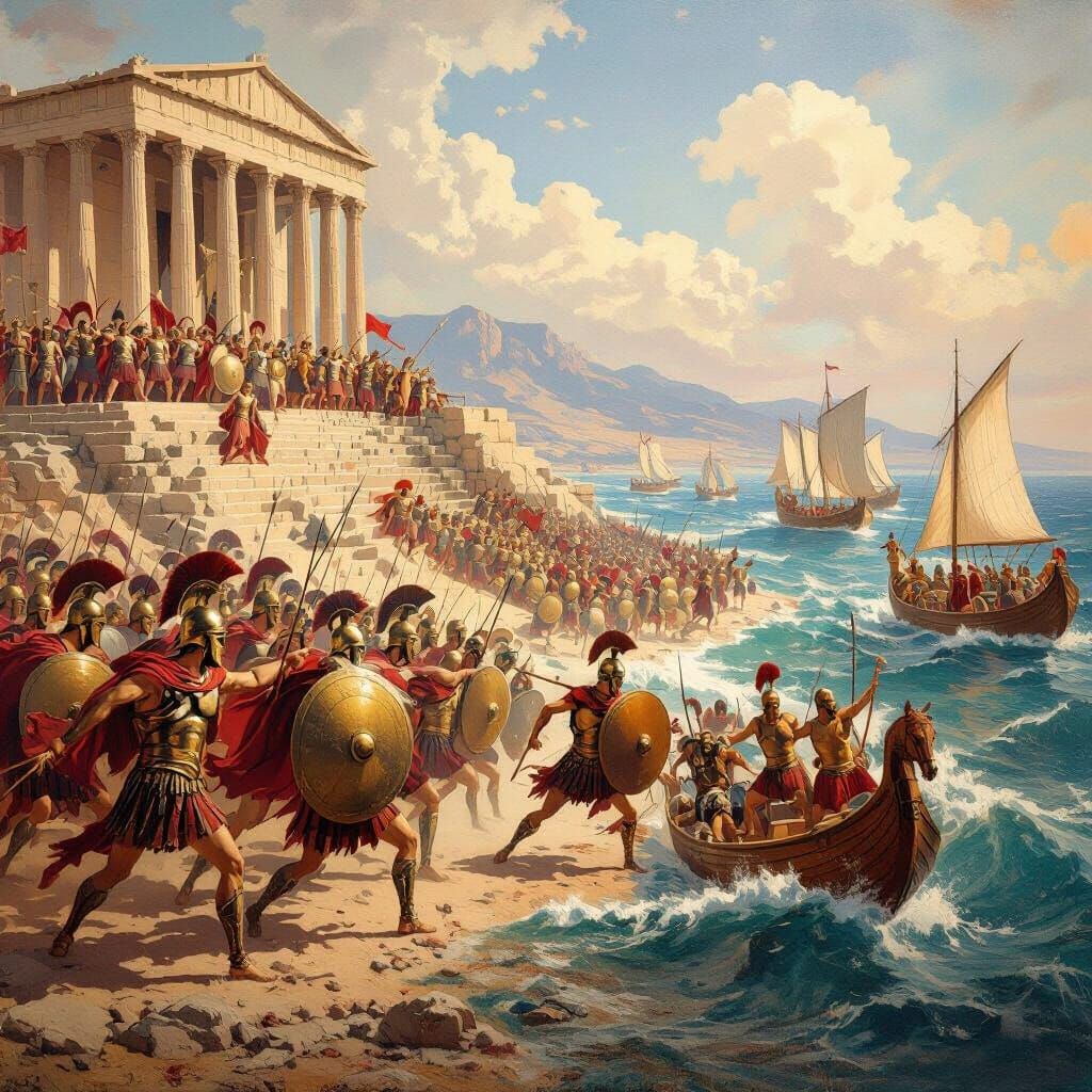 Epic Mural of Ancient Greek Battles: Thermopylae, Marathon, ...