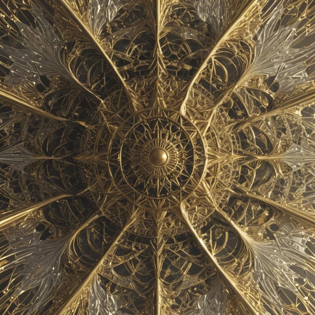 Golden Geometric Sun Fractal Art