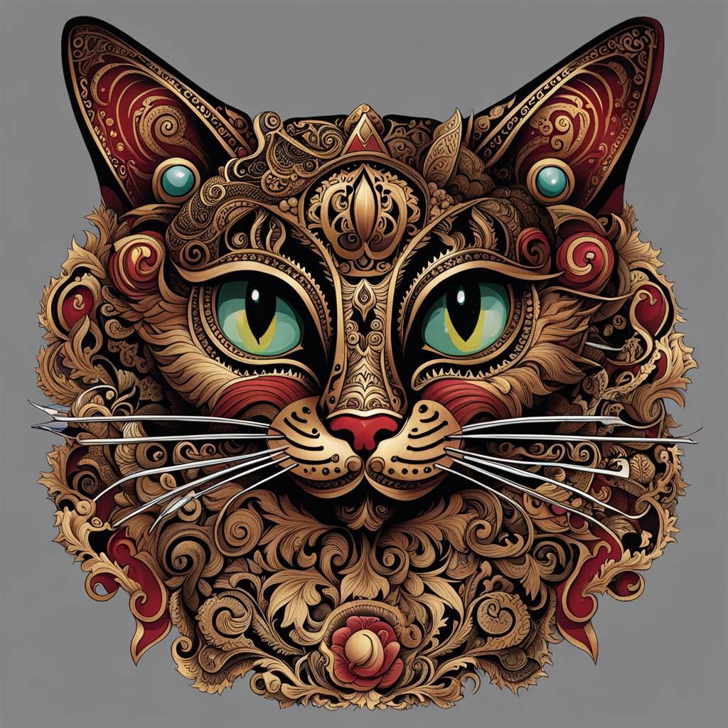 Wayang-Style Cat Image
