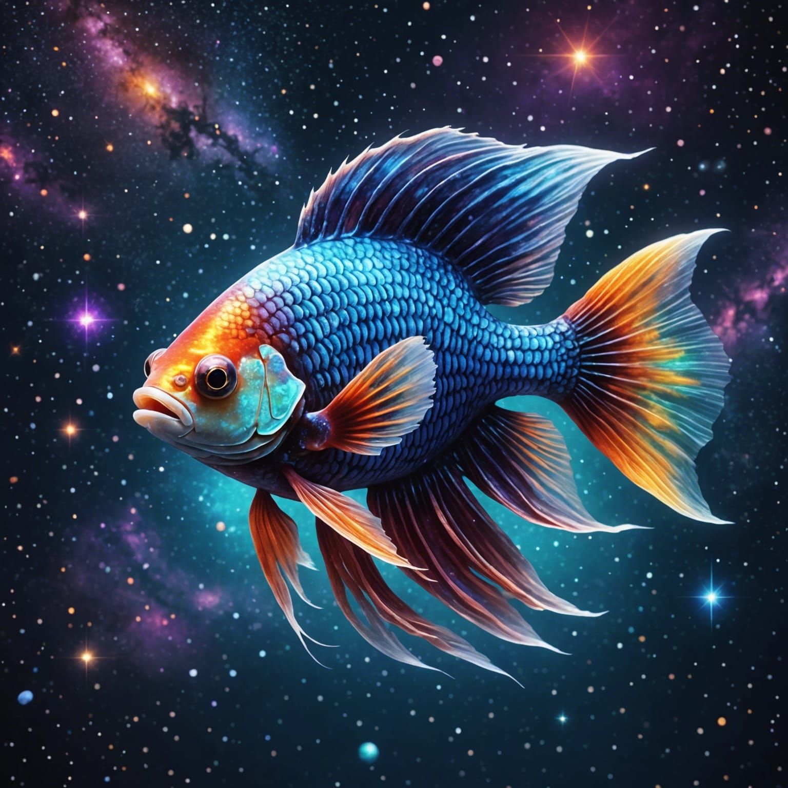Betta Fish Swimming in a Holographic Galaxy