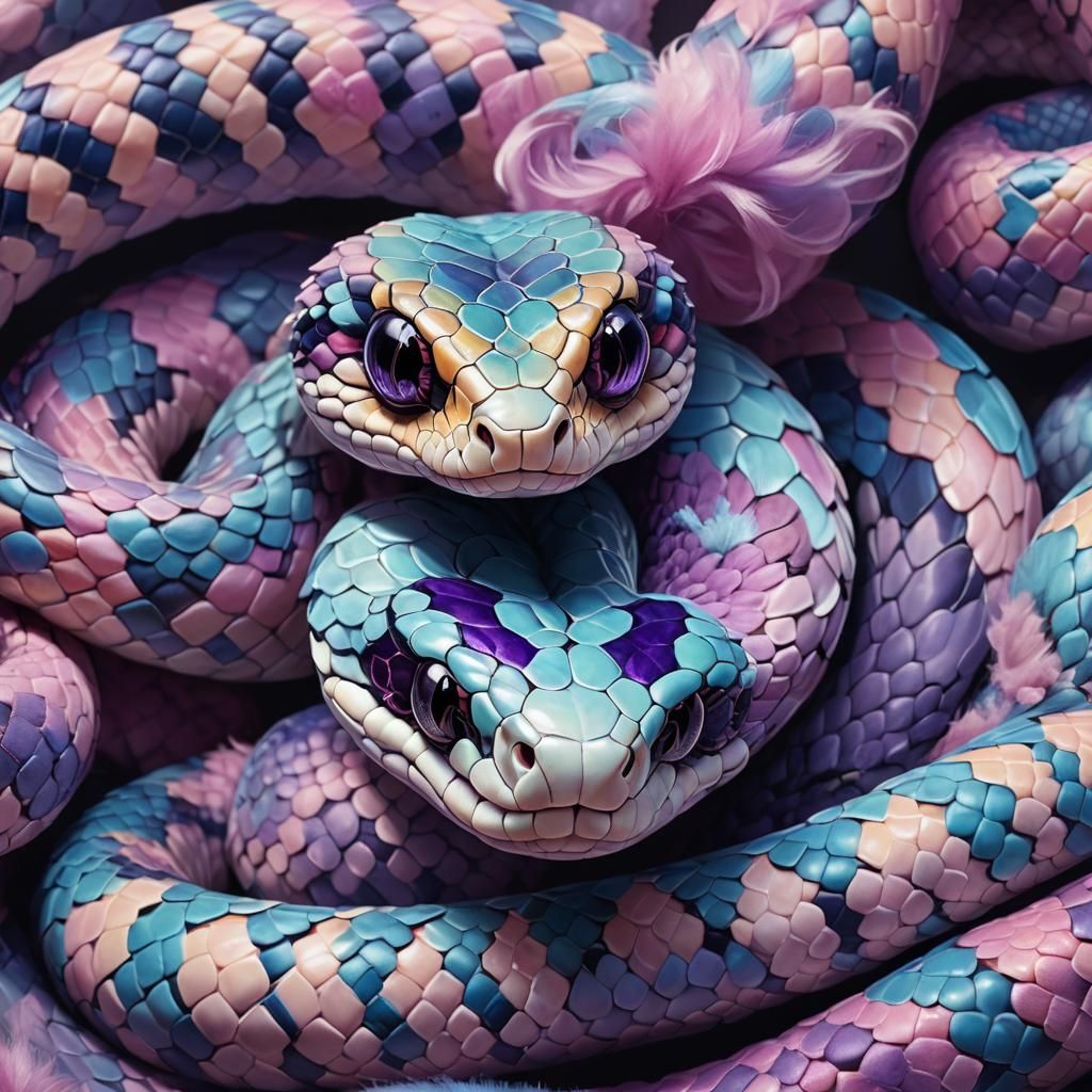 Calico Snake with Cotton Candy Fur, Fantasy Art