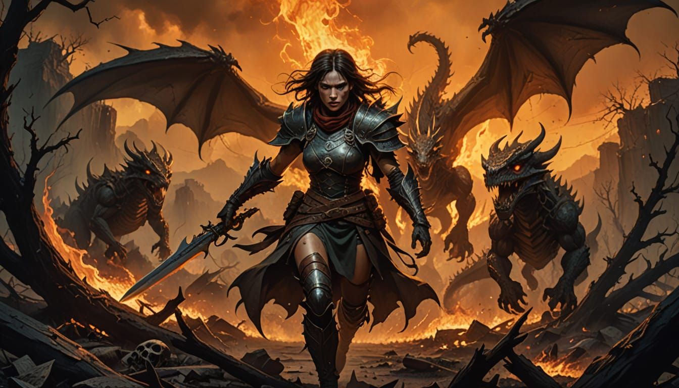 Sprinting Dragon Hunter Amidst Apocalypse