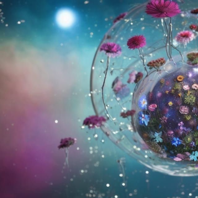 Detailed 3D Sculpture of Flower Planet in Space