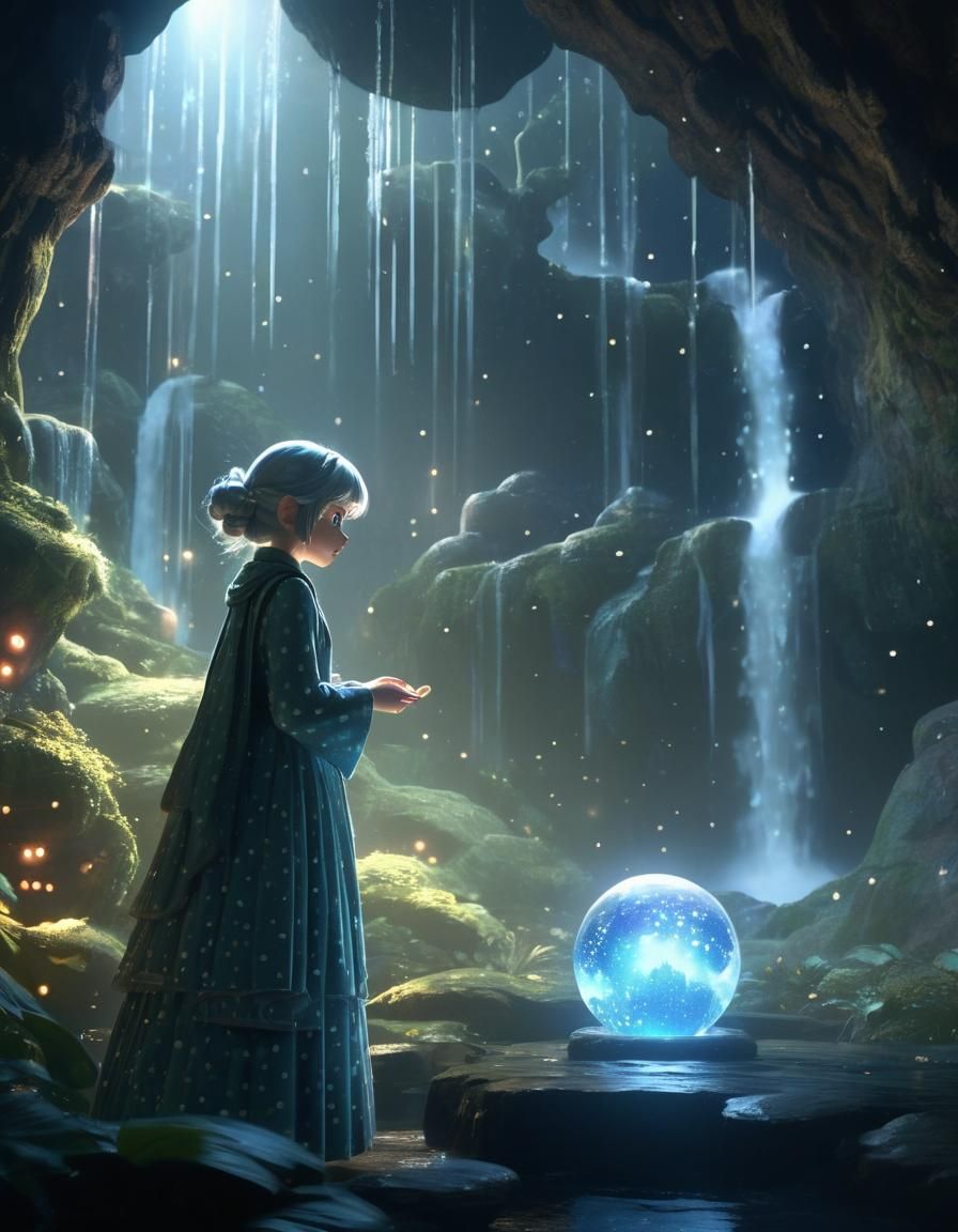 Whimsical Anime Elder with Magical Orb in 3D