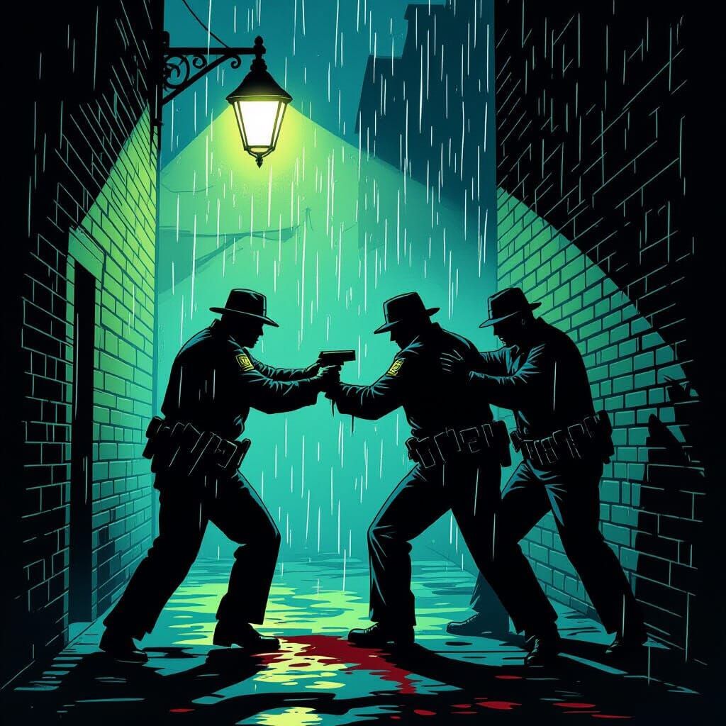 Neo-Noir Arrest Scene in Dark Alleyway