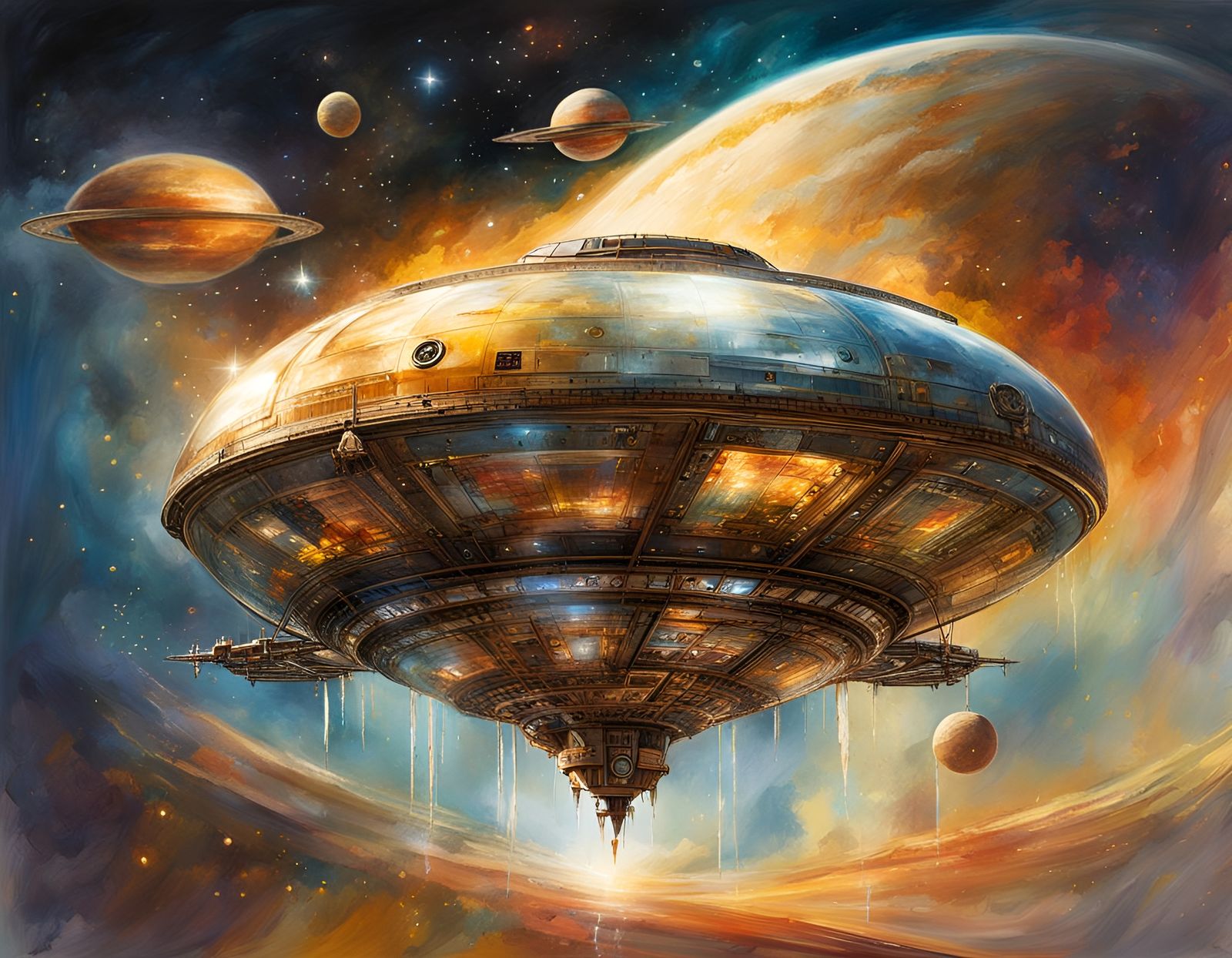 Spaceship Food Delivery in Watercolor Style