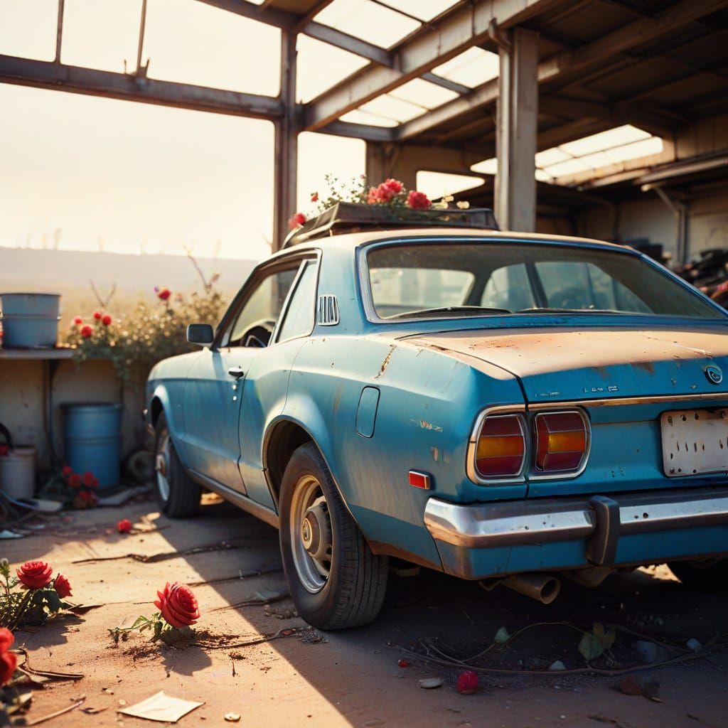 Retro Futurist Garage Scene in Soft Focus