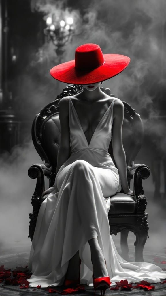 Scarlet Oracle in Noir Fantasy Dreamscape