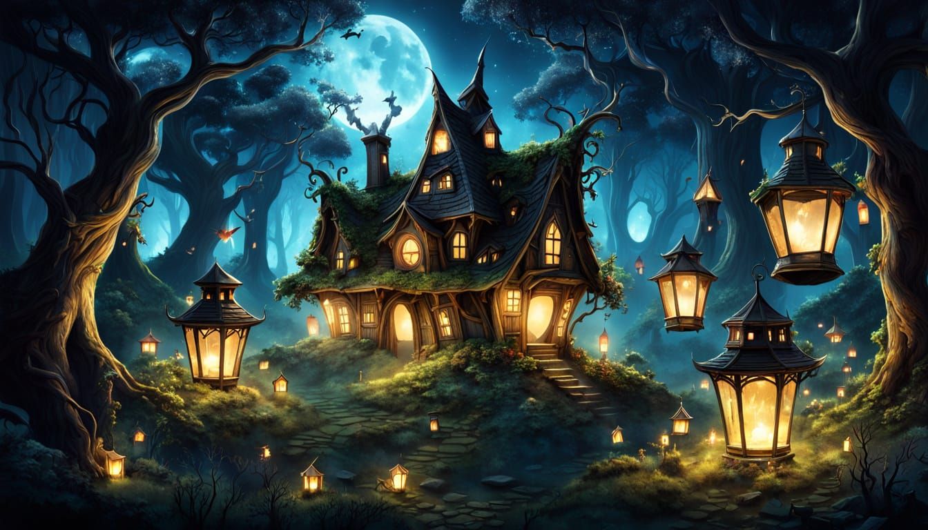 Enchanted Lantern House in Elven Forest
