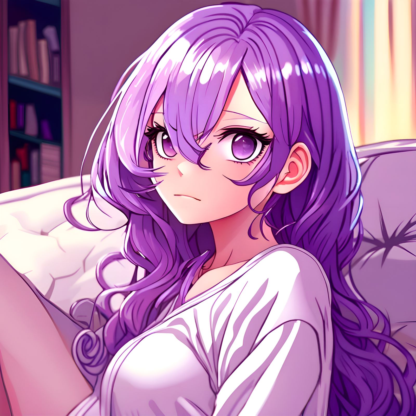 Anime Girl with Purple Hair in Manga Style