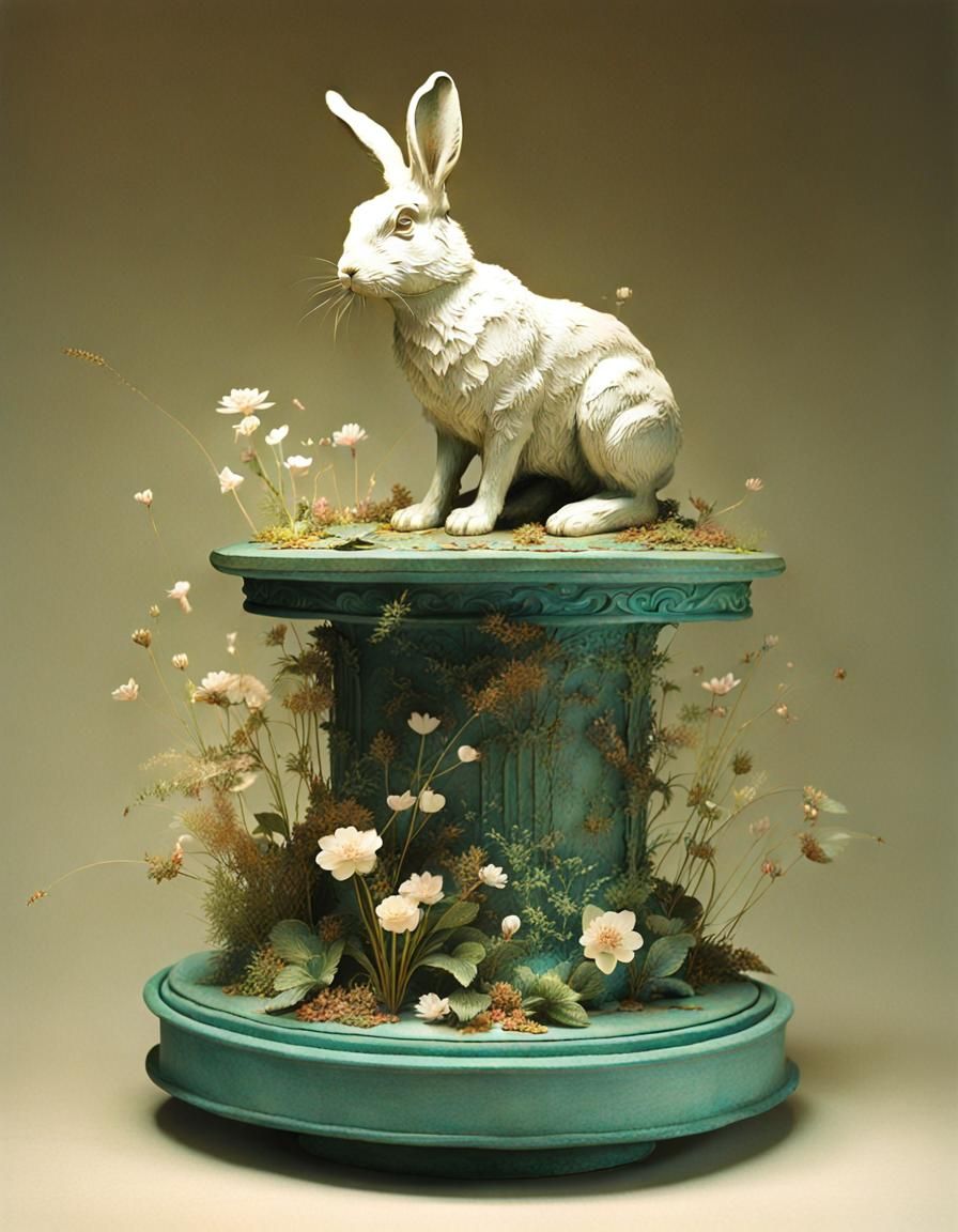 Rabbit Statue on Pedestal, Naturalistic Sculpture