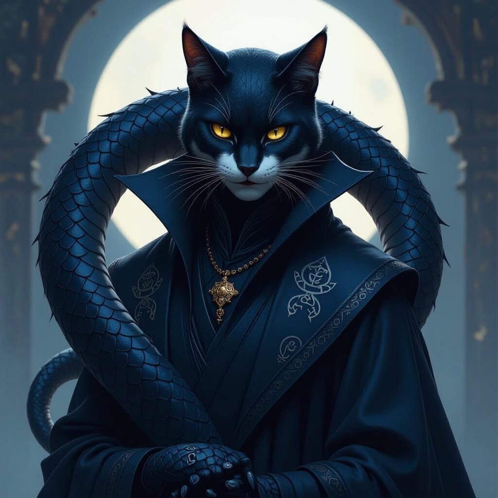 Dark Naga Crime Lord in Fantasy Noir Style