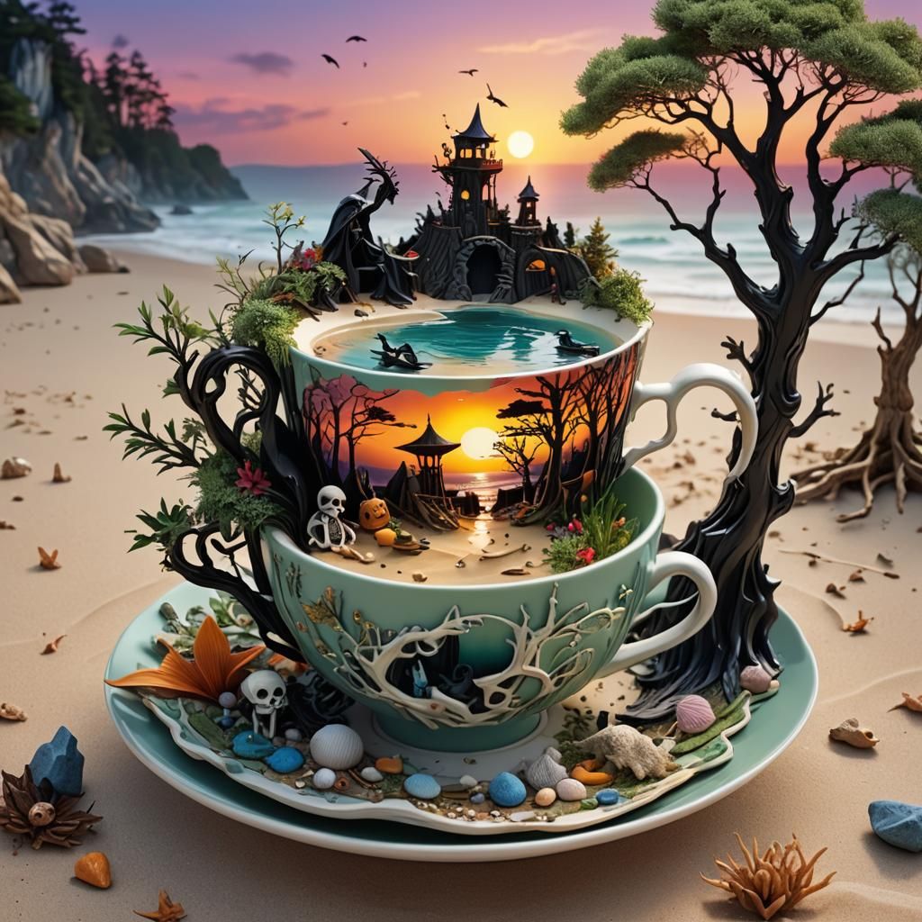 Magical Teacup: Grim Reaper's Beach Getaway