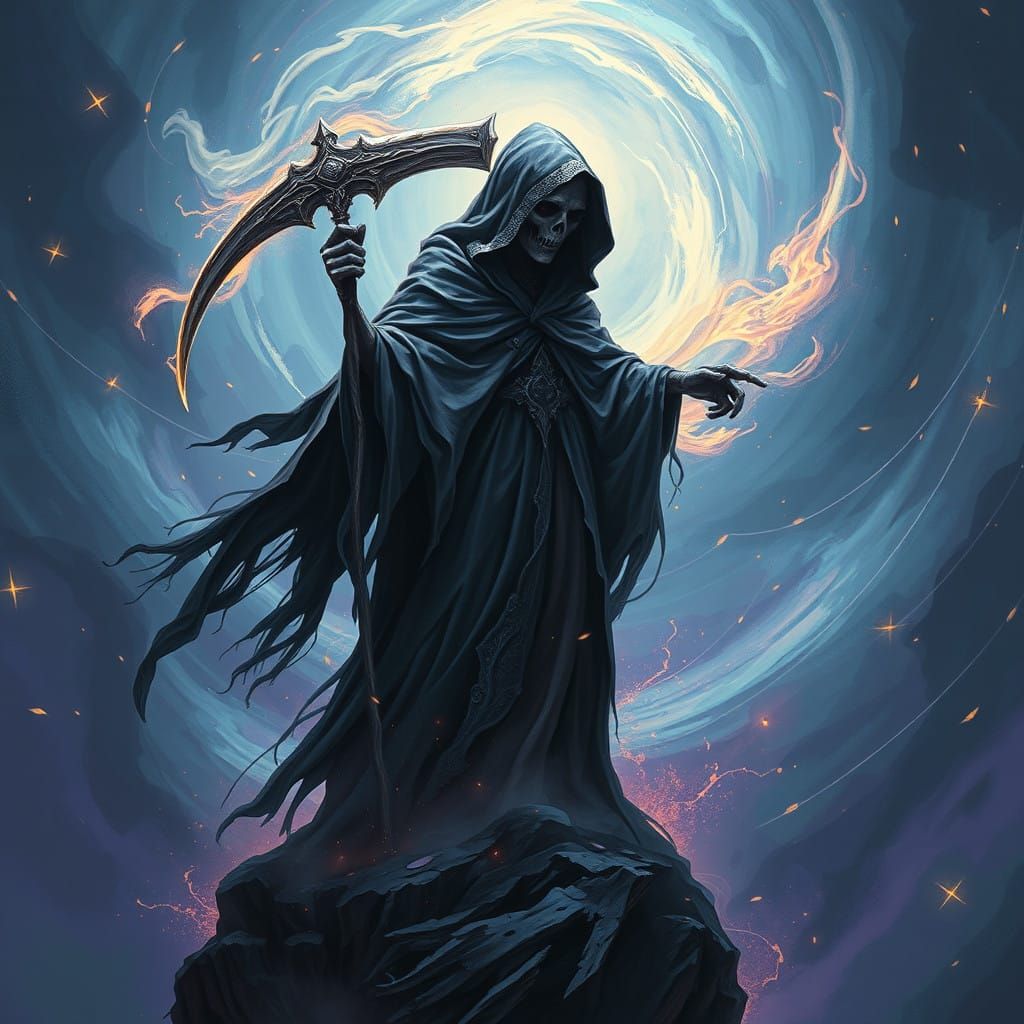 Grim Reaper in Dark Fantasy Landscape