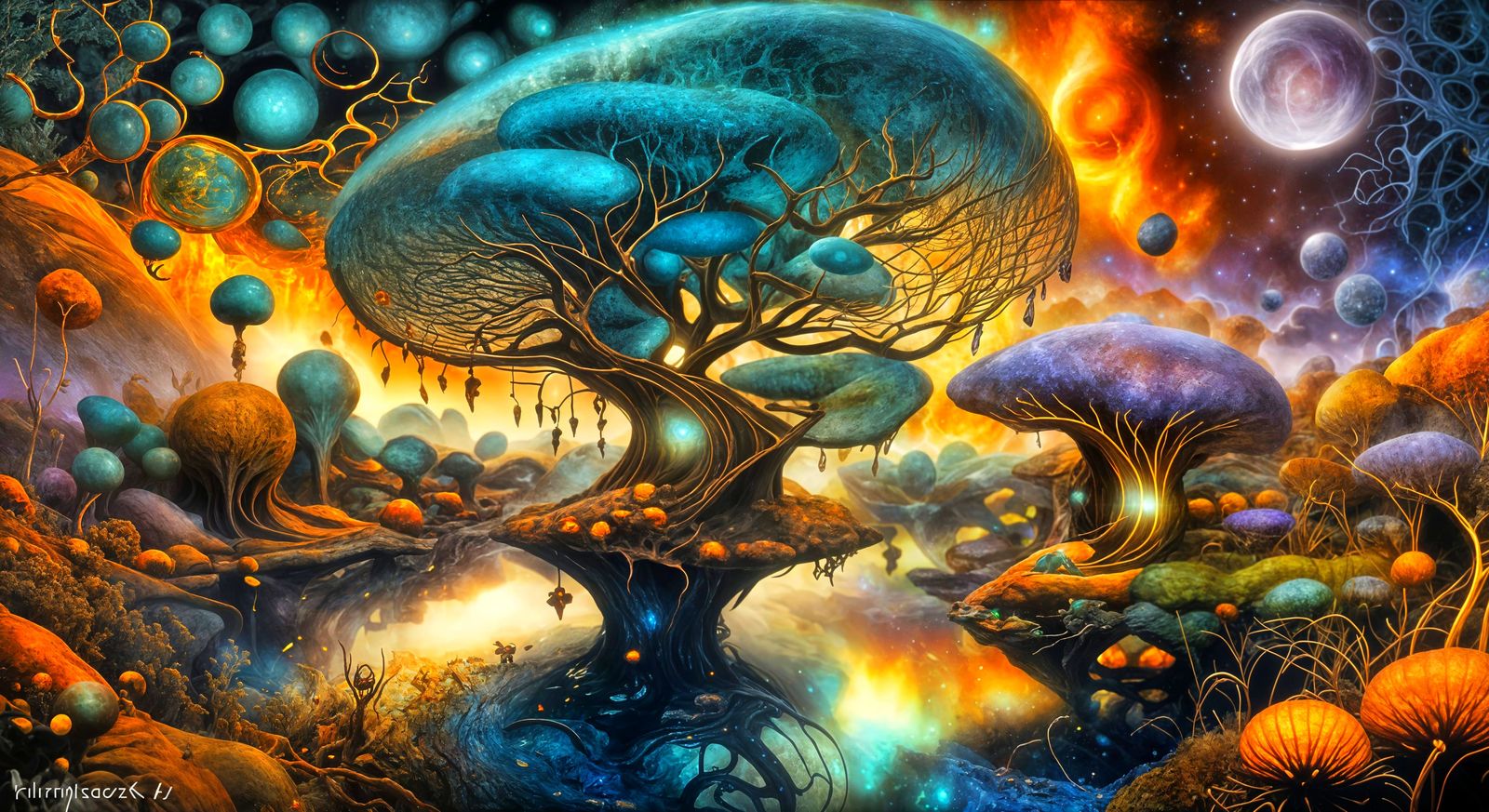 Glowing Alien Landscape in Grimdark Fantasy Fairytale Style