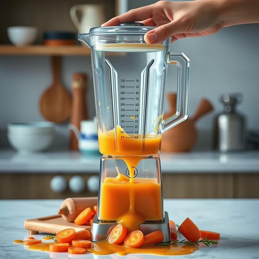 A beautiful square Blender  that is full of carrots blending...