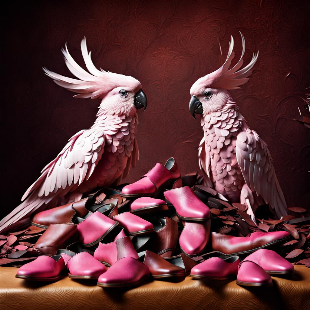 3D Cockatoos Discover Miniature Leather Shoes