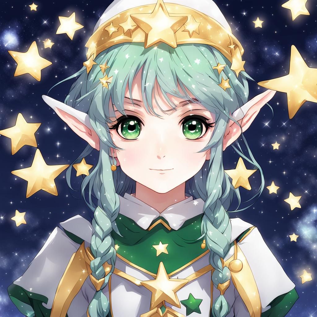 Anime Elf Girl in Starry Sky