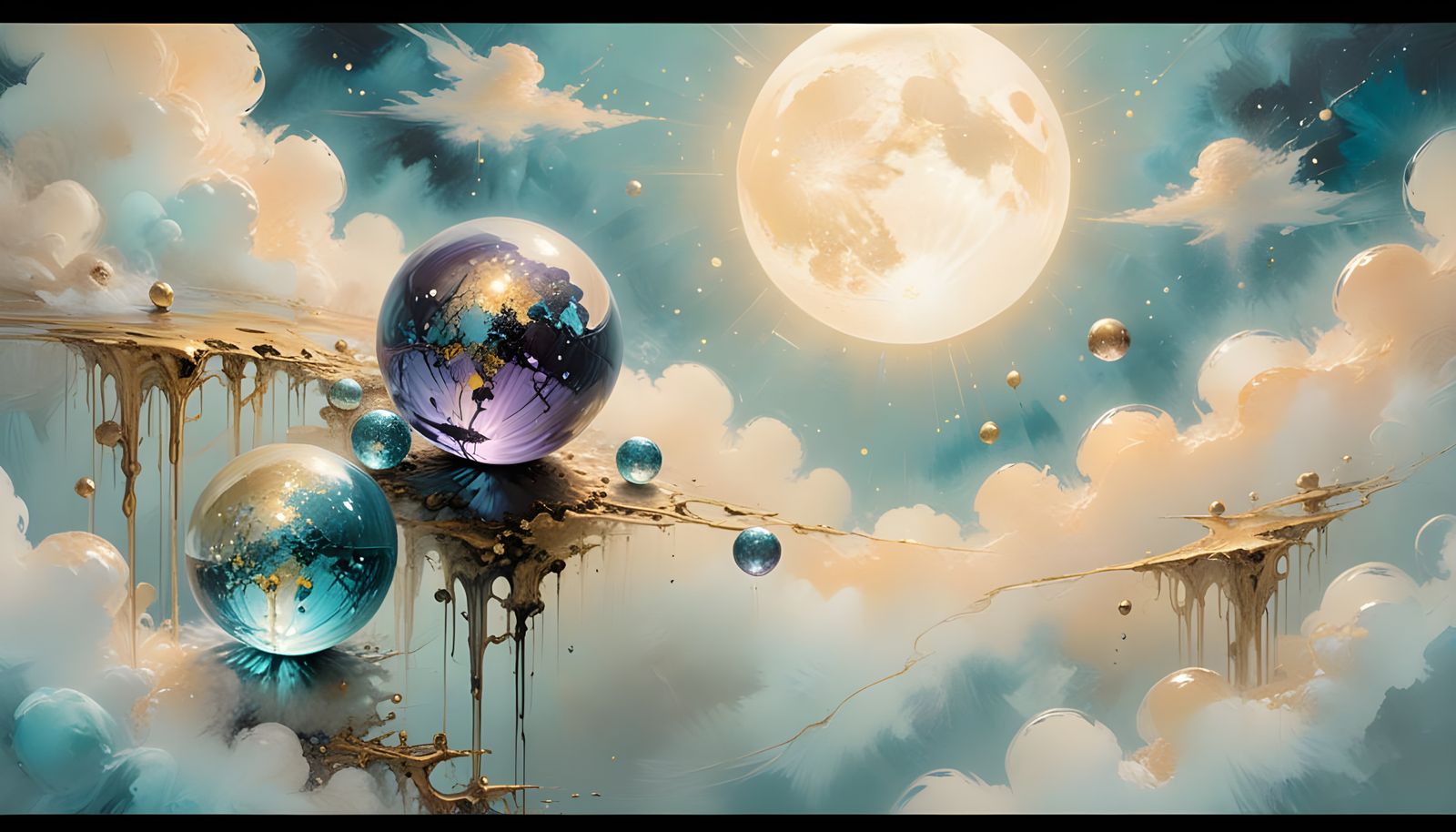 Bioluminescent Landscape in Impasto Painting Style