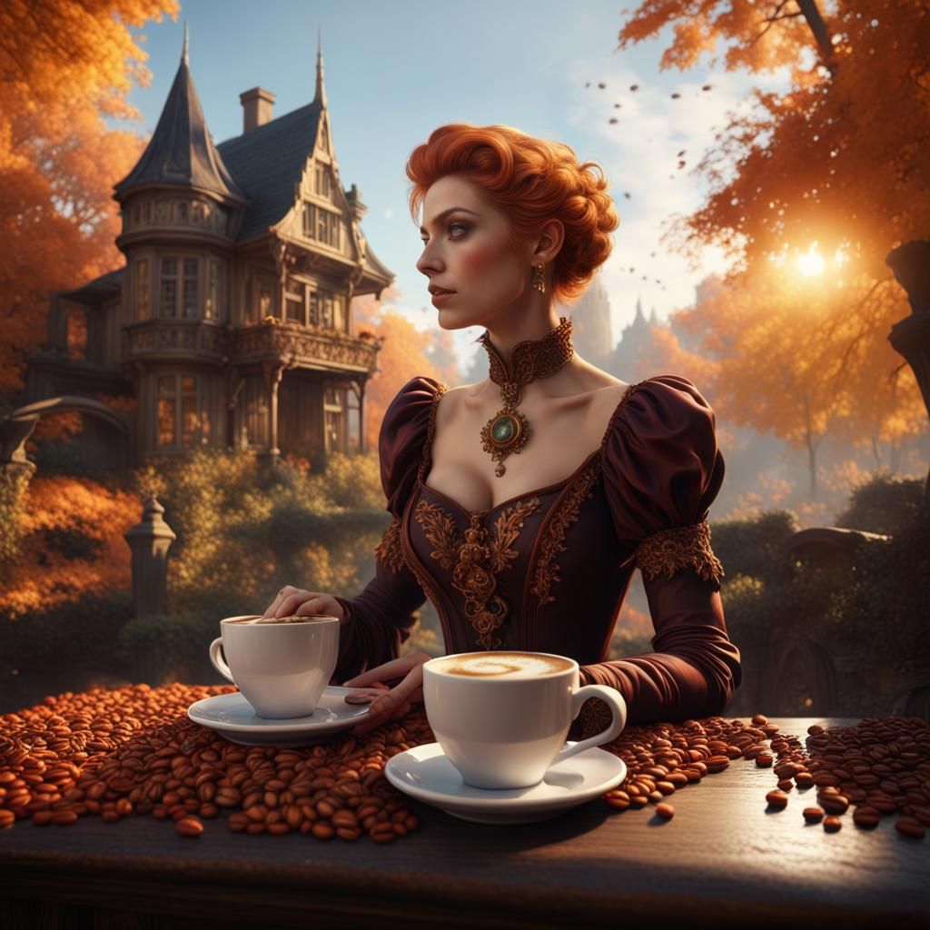 Old Woman Enjoying Coffee in Autumn Sunlight