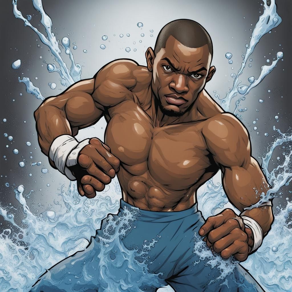 Waterbending MMA Fighter in Comic Book Style