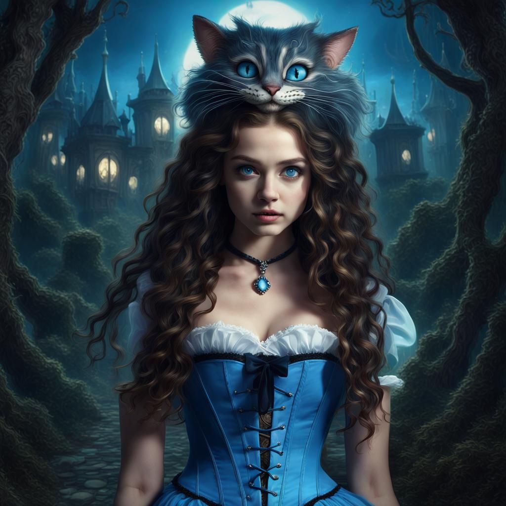 Alice in Wonderland with Haunted Look, Detailed Digital Pain...