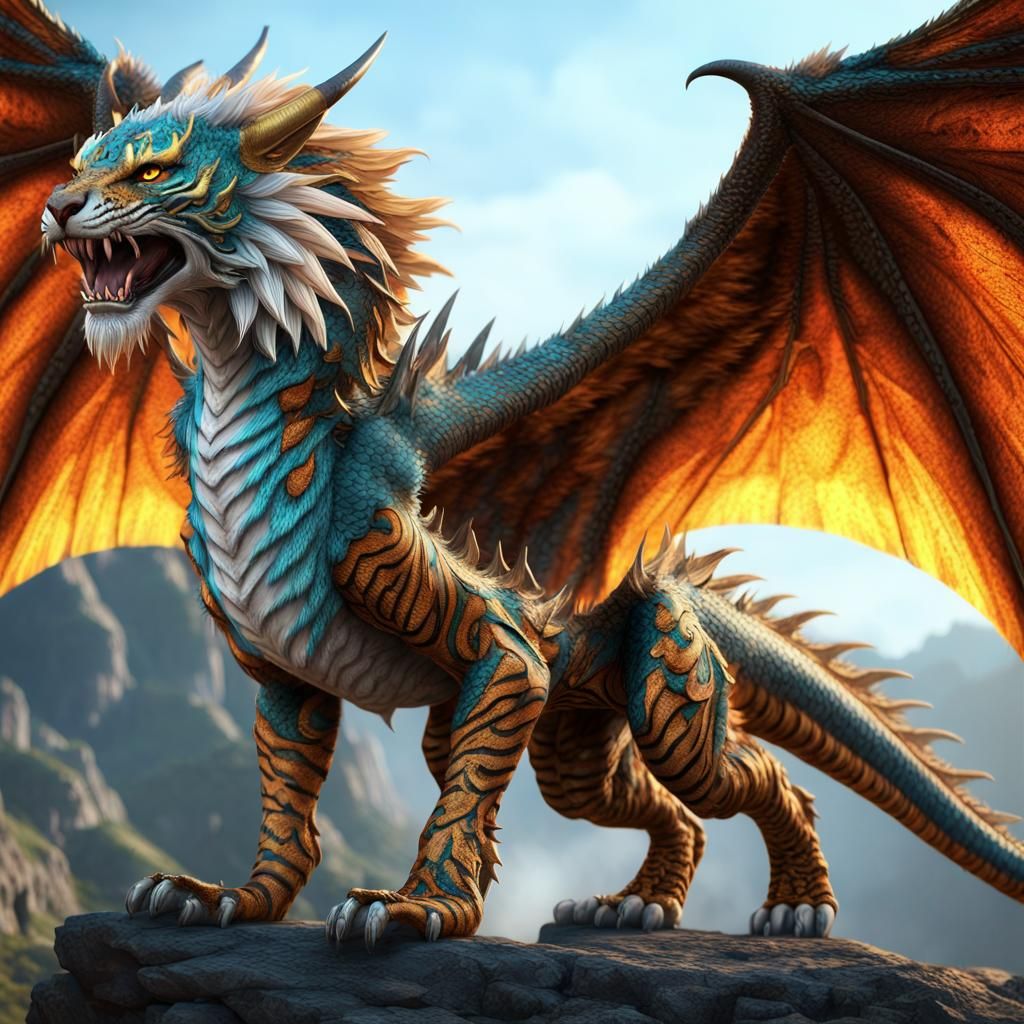 Dragon-Tiger Hybrid with Wings: Fantasy Concept Art