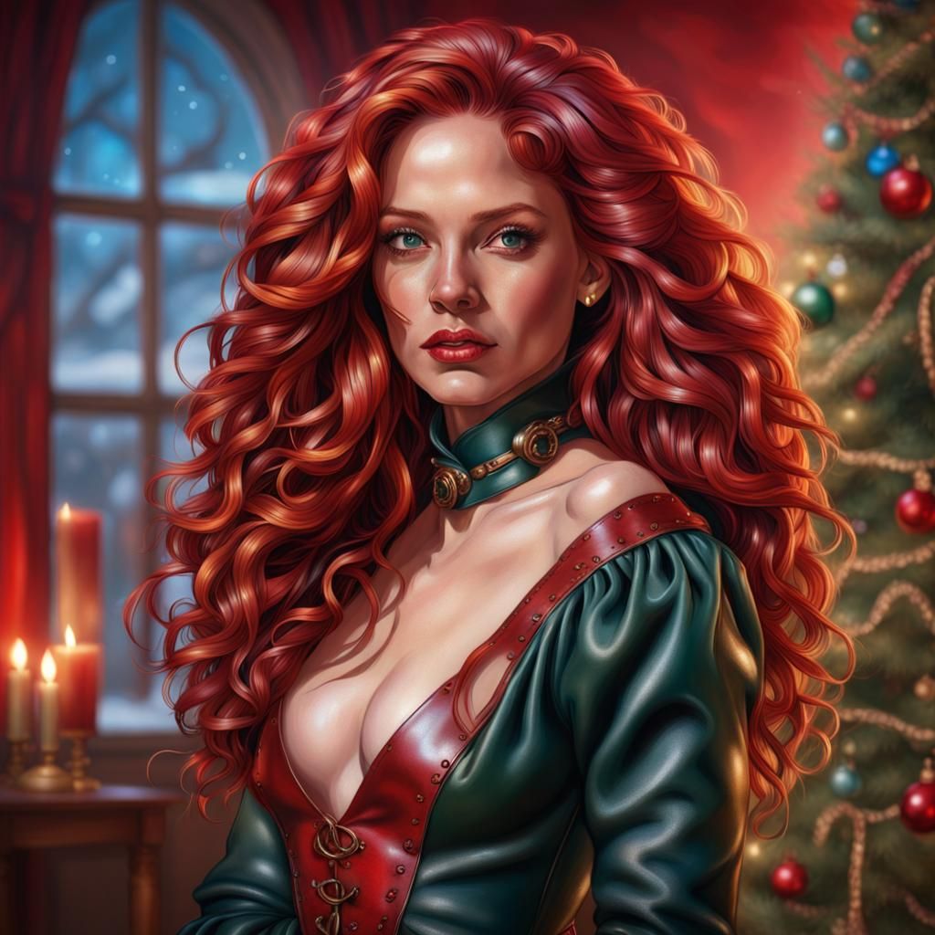 Robyn Dominique in Leather Gown at Christmas